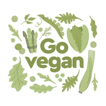 Go vegan in shape square with green vegetables Stock Illustration