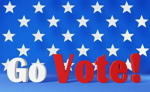 Go Vote sign 3d rendering USA national flag stars blue background American El Stock Illustration