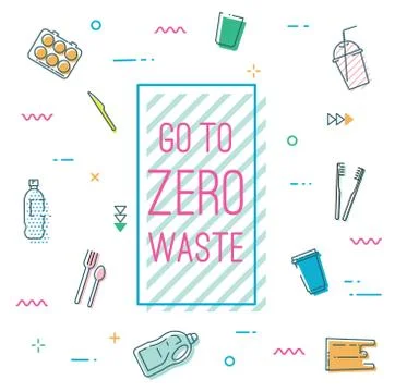 Go to zero waste banner in Memphis style. Stock Illustration