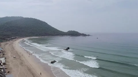 Goa-agonda-beach-aerial-sliding-drone-coastline-03 Stock Footage 331663173