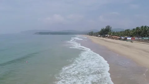 Goa-agonda-beach-low-angle-forward-drone-mountain-05 Stock Footage 331663247