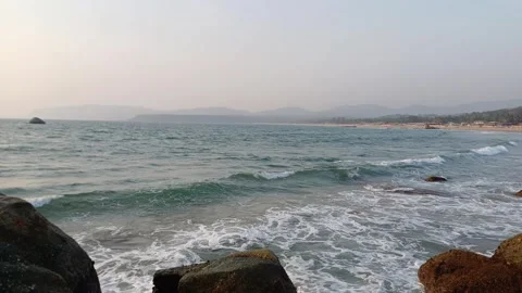 Goa beach, waves crashing on rocks. Stock Footage 319573633
