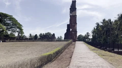 Goa Church of St. Augustine Old Tower View Of Church At Old Goa. Stock Footage 311568631
