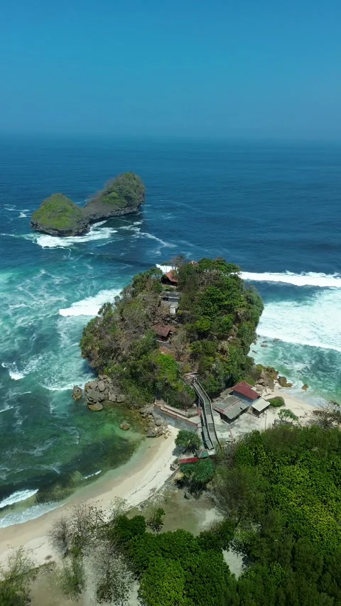 Goa Cina Beach Vertical View Island Malang August 4 2026 Stock Footage 342396252