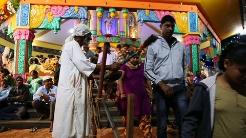 GOA, India  Oct, 2016: Indian Baba blessing people at the feast. Stock Footage 74831926