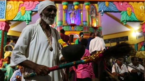 GOA, India  Oct, 2016: Indian Baba blessing people at the feast. Stock Footage 74832147