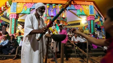 GOA, India  Oct, 2016: Indian Baba blessing people at the feast. Stock Footage 74832256