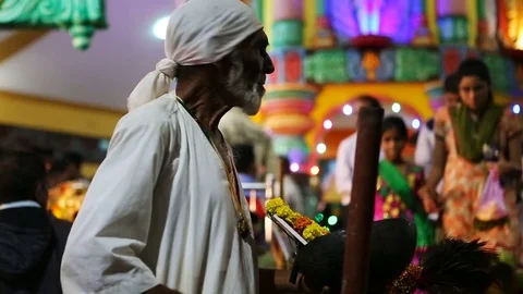 GOA, India  Oct, 2016: Indian Baba blessing people at the feast. Stock Footage 74832326