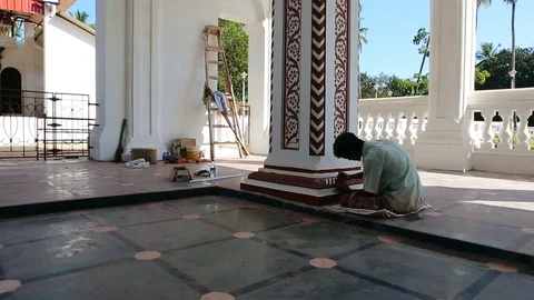 GOA, India  Oct, 2016: Temple painting. Indian master painting Temple. Stock Footage 74875765