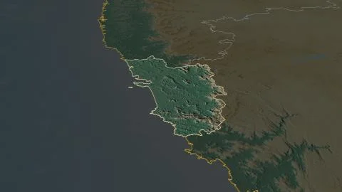 Goa, India. Topographic relief map with surface waters Stock Illustration