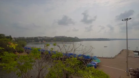 Goa morning top view empty market and beach Stock Footage 216576807