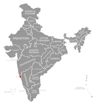 Goa red highlighted in map of India Stock Illustration