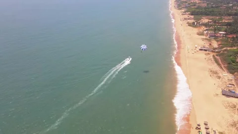 Goa Sinquerim Beach drone bird's eye view paragliding in goa Stock-Footage 153011942