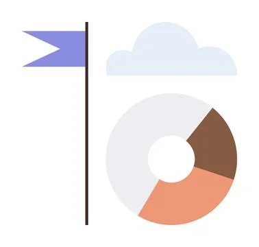 Goal Achievement Concept with Flagpole, Cloud, and Donut Chart in Minimal Style 스톡 일러스트