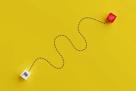 Goal Achievement Concept. Winding Path Between Start And Target Symbol Cube.. Stock Illustration