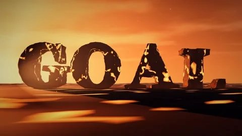 Goal Basalt Letters with Molten Lava Glowing in the Cracks on a Volcanic Plain Stock Footage 342079461