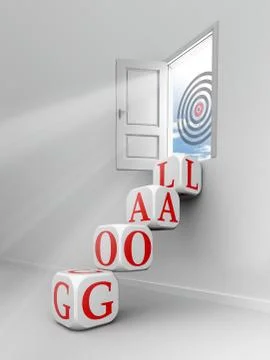 Goal block steps in room to open door Illustrazione stock