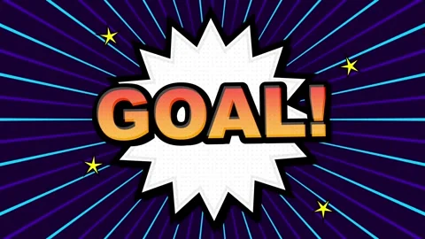 Goal Cartoon Comic Vibrant Pop Art Text Effect with Blue Radial Background Stock Footage 345938869