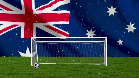 Goal celebration loop with Australian flag and soccer elements in the backg.. Stock Footage 335816080