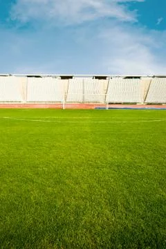 Goal in a an empty stadium Stock Photos