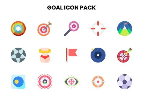 Goal Flat Vector Icons Pack Stock Illustration