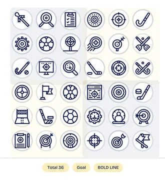 Goal Grid Fitted Vector Set with 36 64x64 Bold Line Icons Stock Illustration