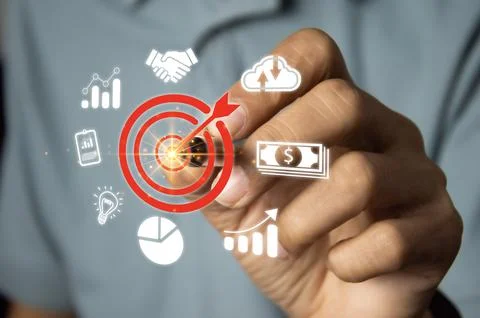 Goal icon concept for leadership development planning and customer target a.. Stock Photos