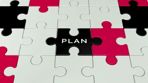 Goal plan text on Puzzle jigsaw Stock Footage 292110225