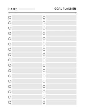 Goal planner. Paper sheet for scheduling, minimal style template for tracker Stock Illustration