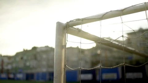 Goal pole and nets in reverse light Stock Footage 124664205