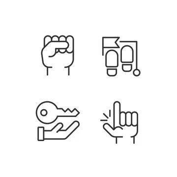 Goal setting pixel perfect linear icons set Illustrazione stock