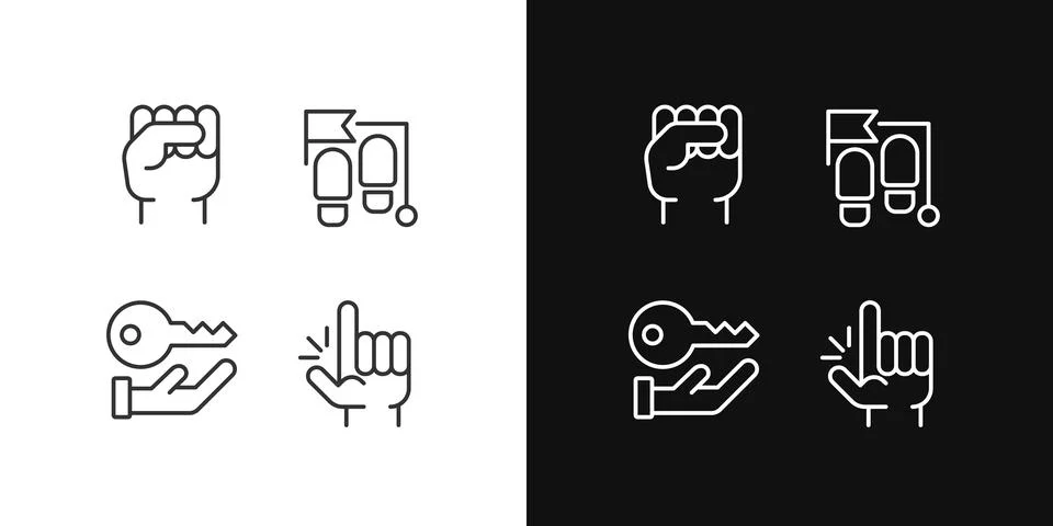 Goal setting pixel perfect linear icons set for dark, light mode Stock Illustration