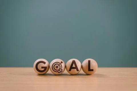 Goal setting planning focus for future. Goal aim target concept. Hand push ta Stock Photos