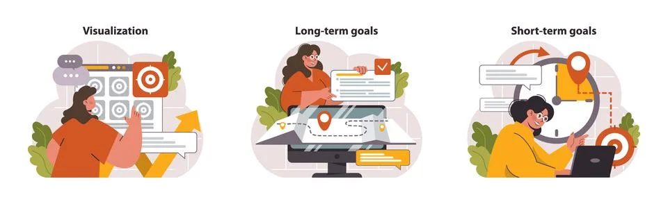 Goal-setting set. Flat vector illustration Illustrazione stock