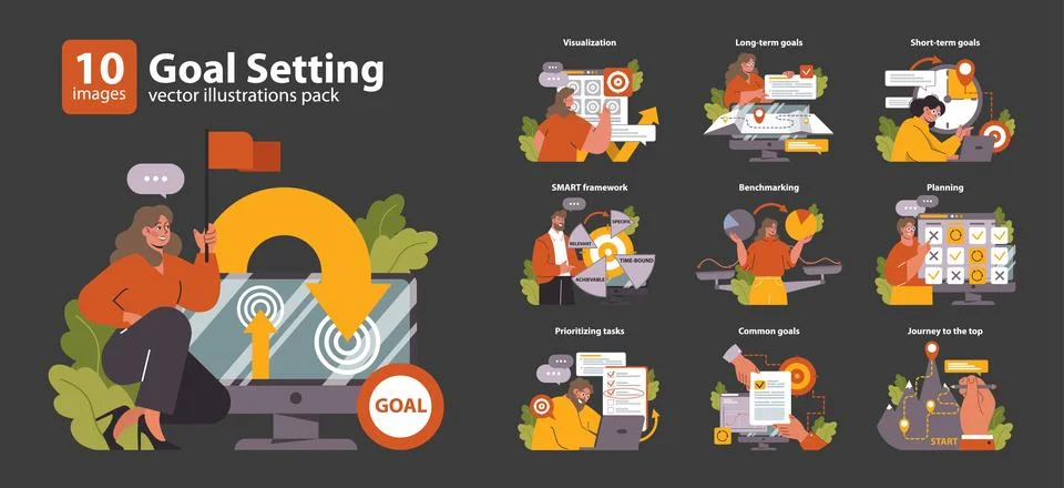 Goal Setting set. Flat vector illustration 스톡 일러스트