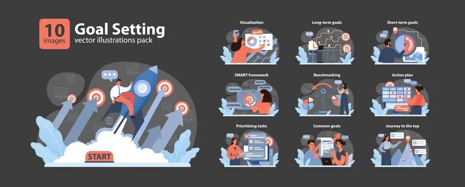 Goal Setting set. Flat vector illustration 스톡 일러스트