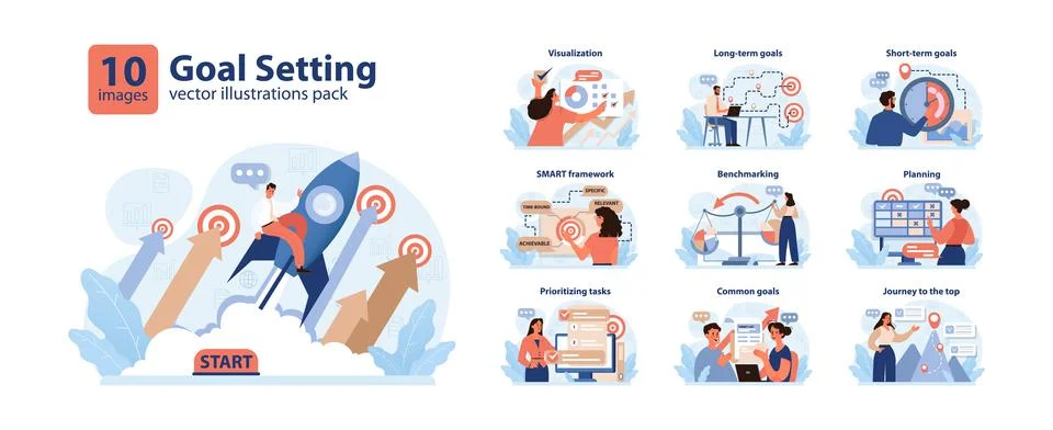 Goal Setting set. Flat vector illustration Illustrazione stock