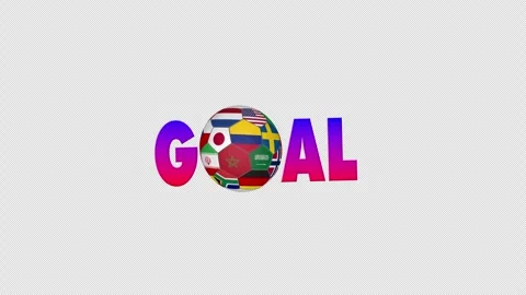 GOAL text animation with motion soccer ball and country flag motif Stock-Footage 334939364
