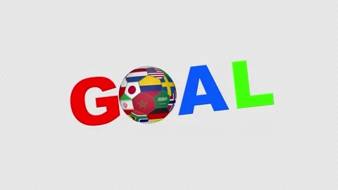 GOAL text animation with motion soccer ball and country flag motif Stock-Footage 334939378