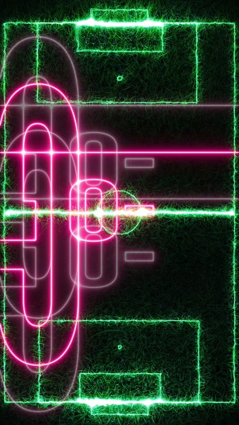 Goal text vertical animation with pink and green neon outlines and soccer Stock Footage 306666371