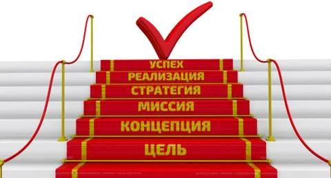 Goal, vision, mission, strategy, implementation, success. Words on the steps Stock Illustration