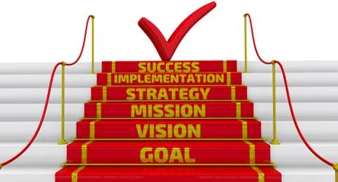 Goal, vision, mission, strategy, implementation, success. Words on the steps 스톡 일러스트