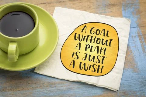 A goal without a plan is just a wish - motivational note on a napkin, perso.. Illustrazione stock