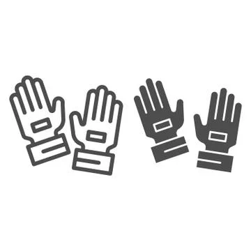 Goalkeeper gloves line and solid icon. Goal keeper gauntlets, soccer protection Stock Illustration