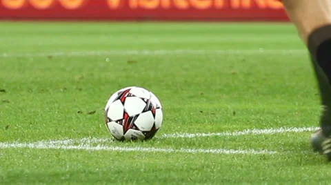 The goalkeeper kick the ball (close up) Stock Footage