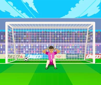 Goalkeeper training at gates. Vector illustration of goalkeeper exercising Stock Illustration