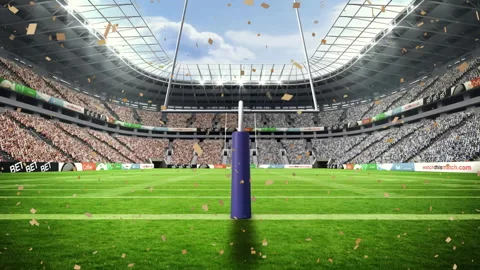 Goalpost being showered with confetti celebrating touchdown after crowd eruption Stock Footage 311550523