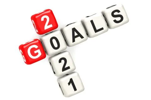 Goals 2021 word concept on cube block isolated Illustrazione stock