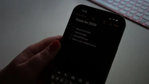 Goals for 2025 written in the notes Stock Footage 296244185