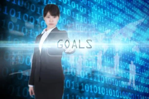 Goals against shiny blue binary code on black background Stock Illustration